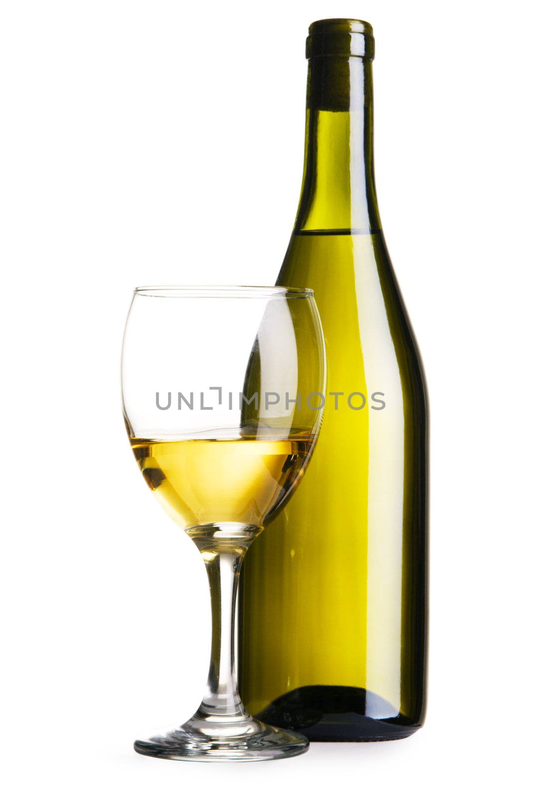 Bottle and glass of white wine by Gdolgikh