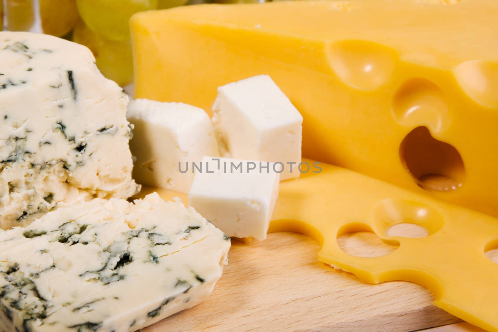 Different cheese types cloesup photo