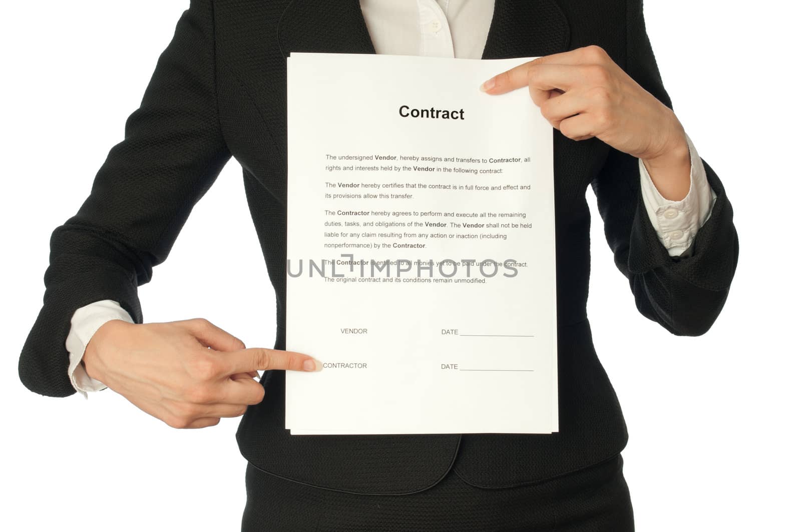 General director showing a contract for her partner