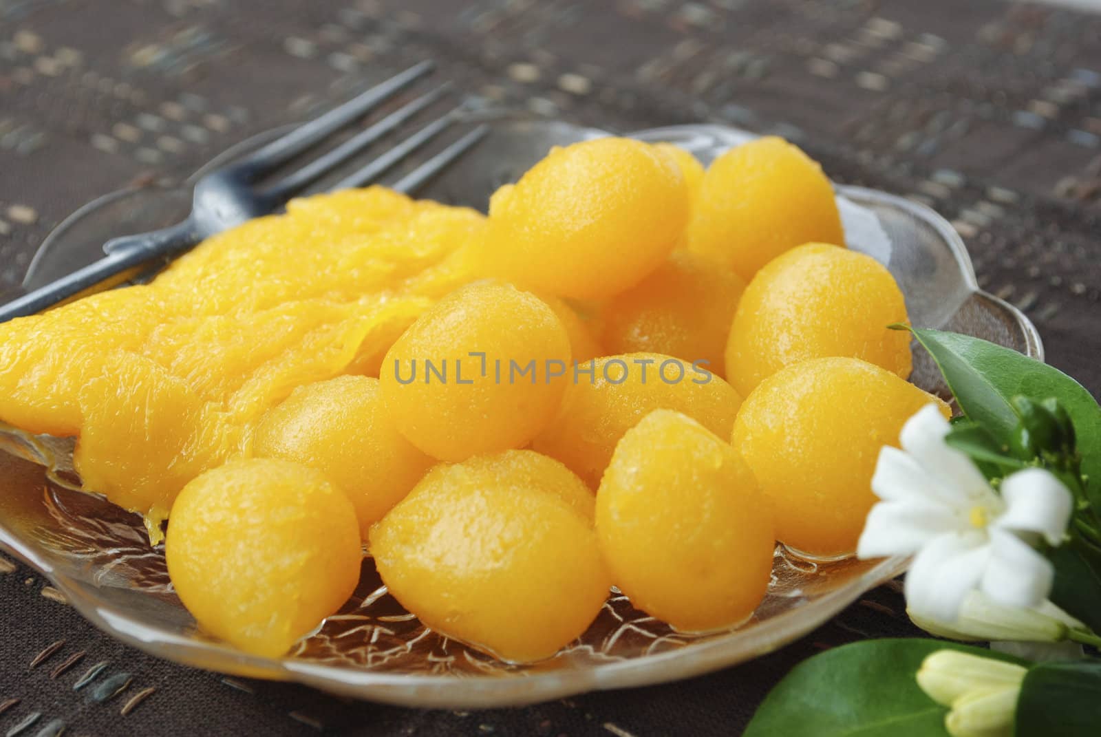 Traditional thai dessert golden sweet meat.