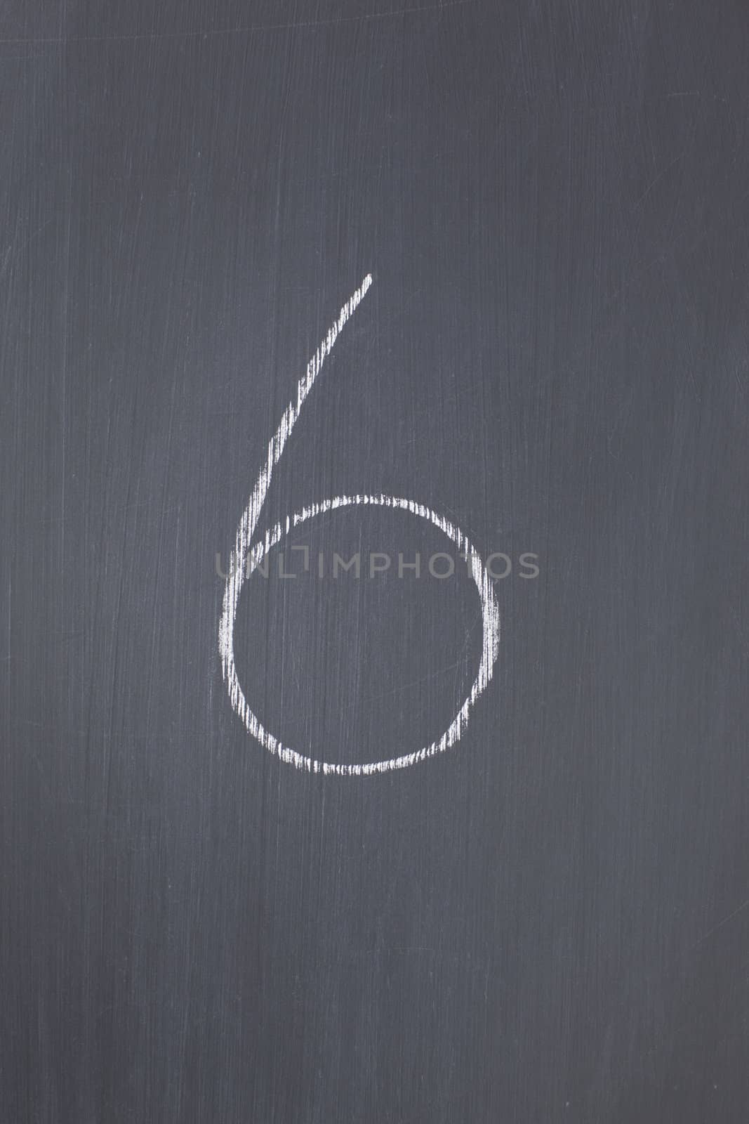 Blackboard with "6" written on it