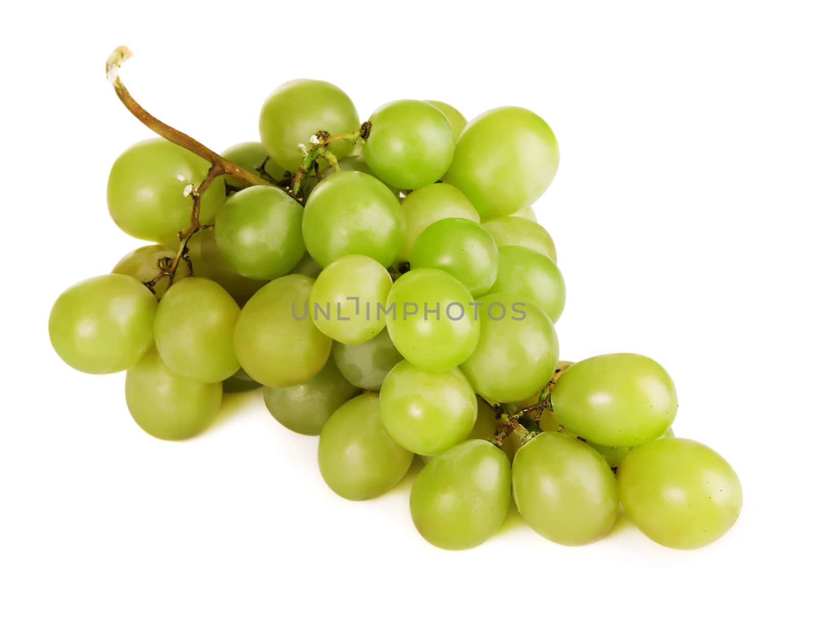 Bunch of fresh white grapes, isolated on white background