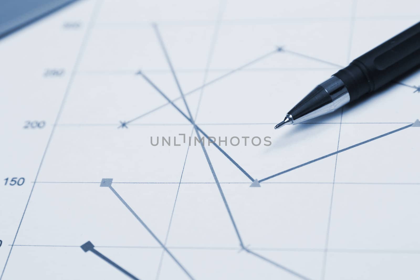 Financial graph and a pen macro photo