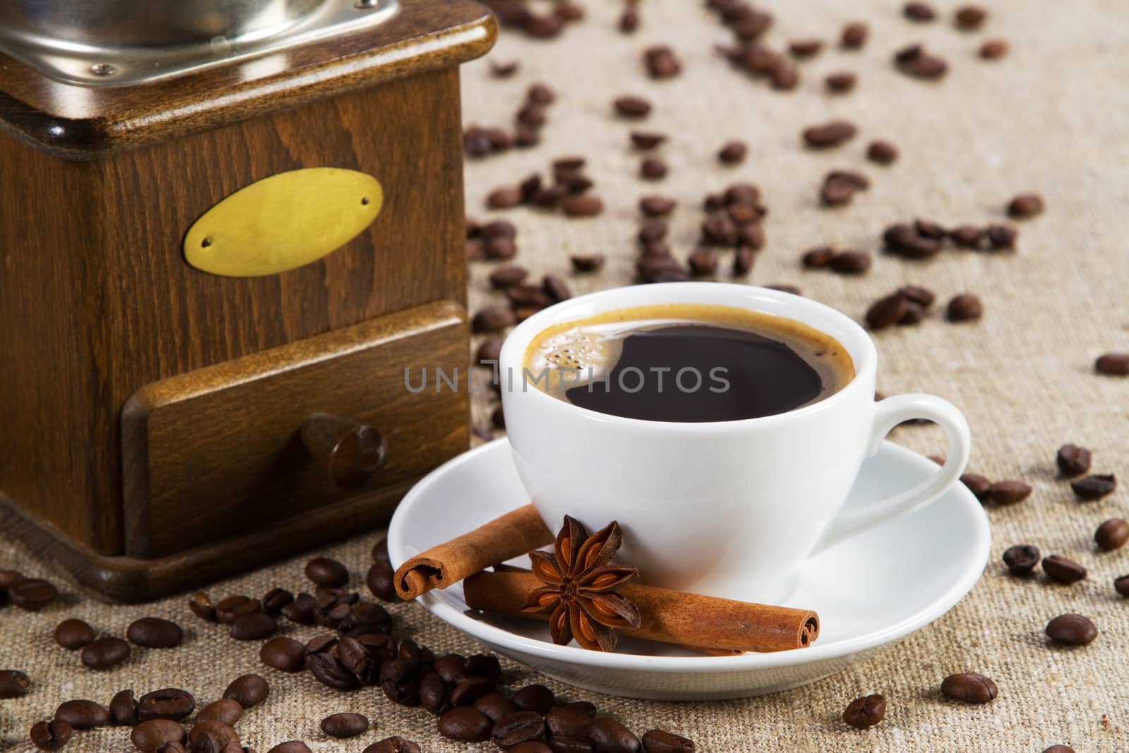 Cup of coffee close-up studio photo