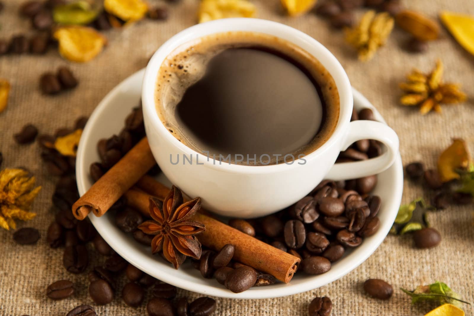 Cup of coffee close-up studio photo