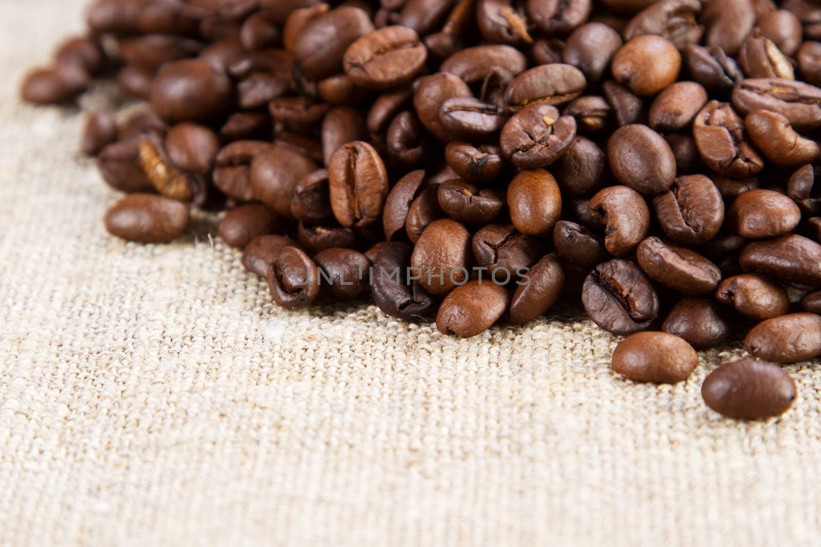 Coffee on a rough cloth closeup photo