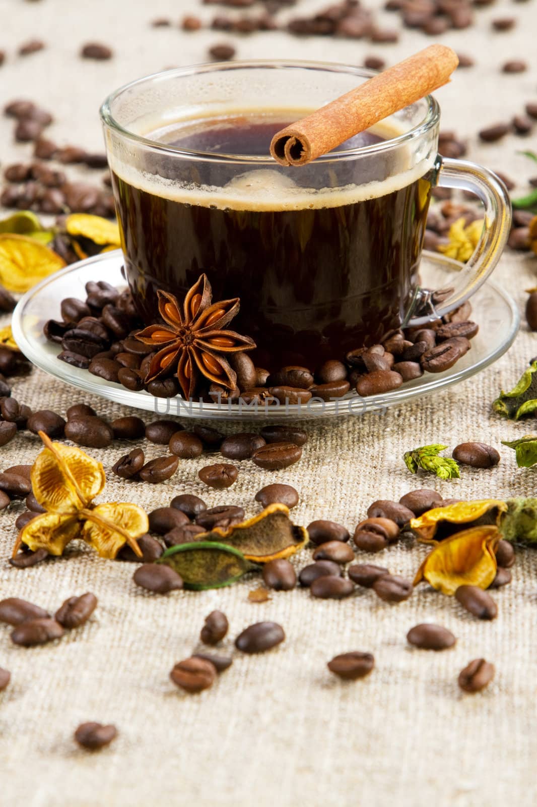 Cup of coffee close-up studio photo