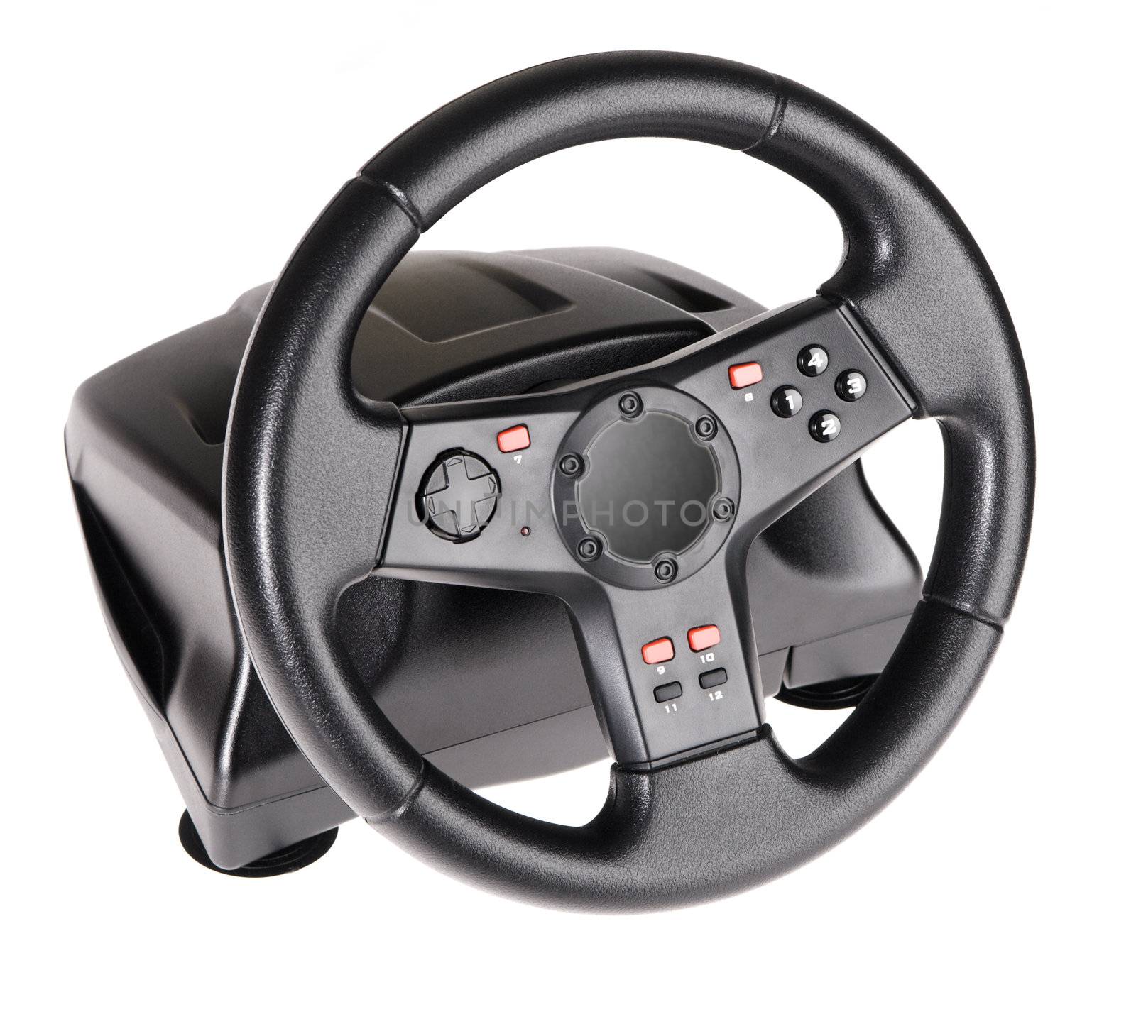 Gaming steering wheel isolated on white background