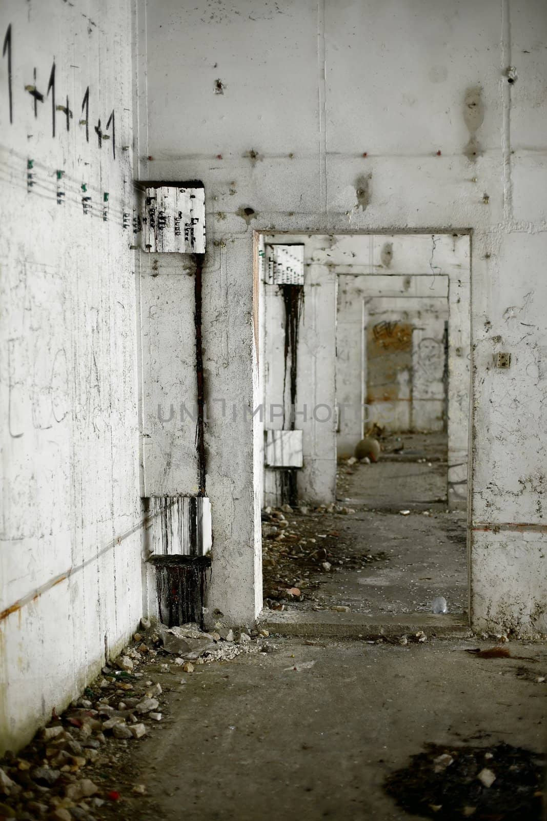 Inside of an abandoned, ruined building