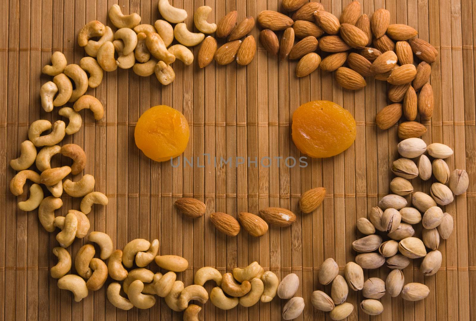 Background made of cashew, pistachio and almond