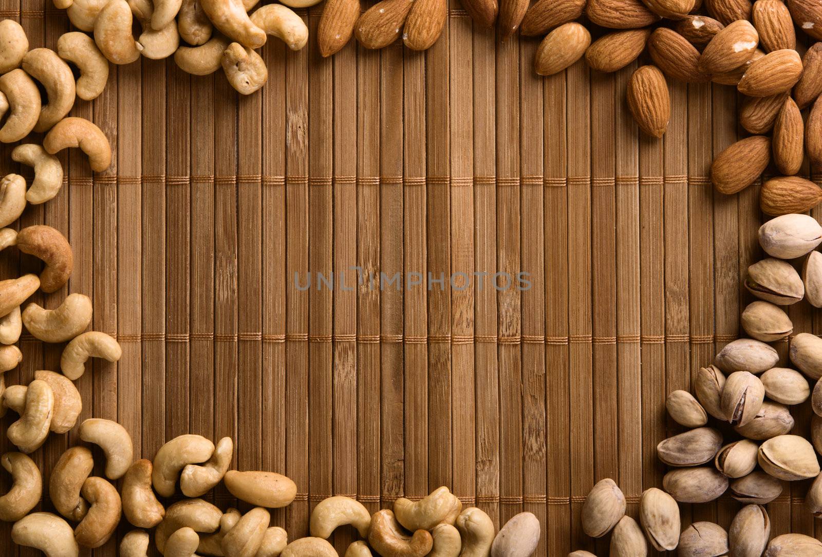 Background made of cashew, pistachio and almond