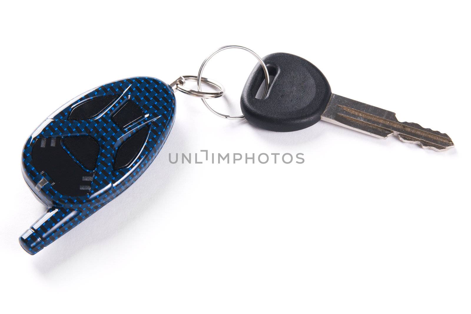 Car keys with alarm system, white background