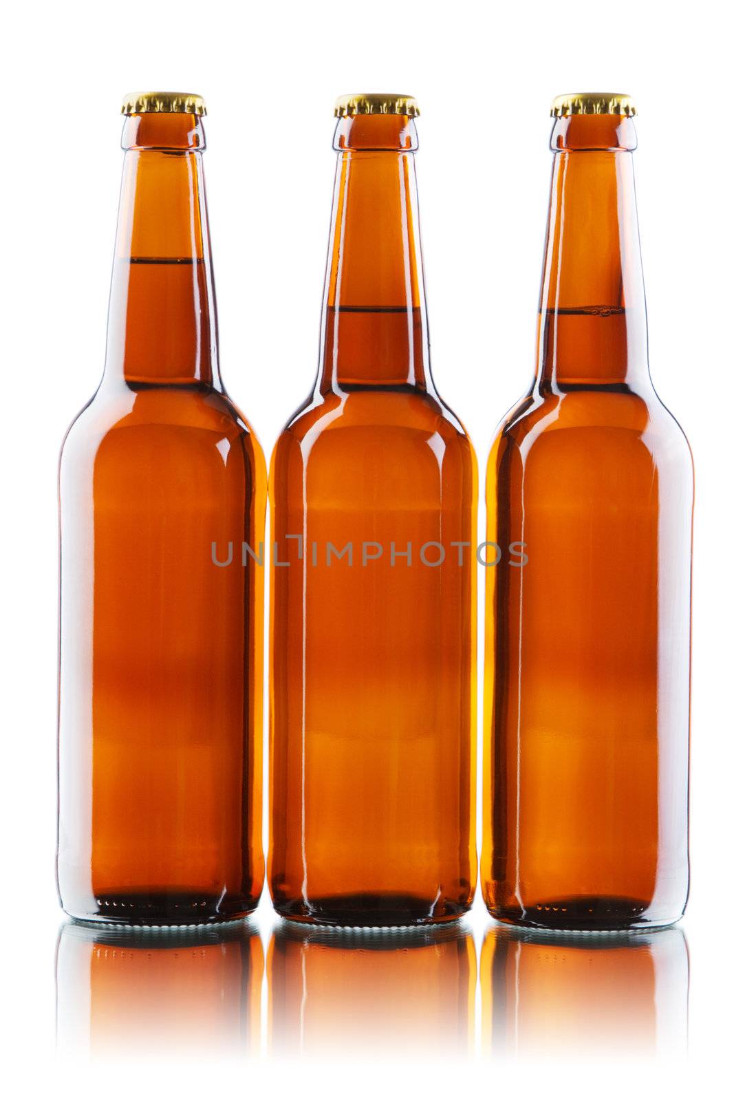 Beer bottles isolated on white background, studio still-life