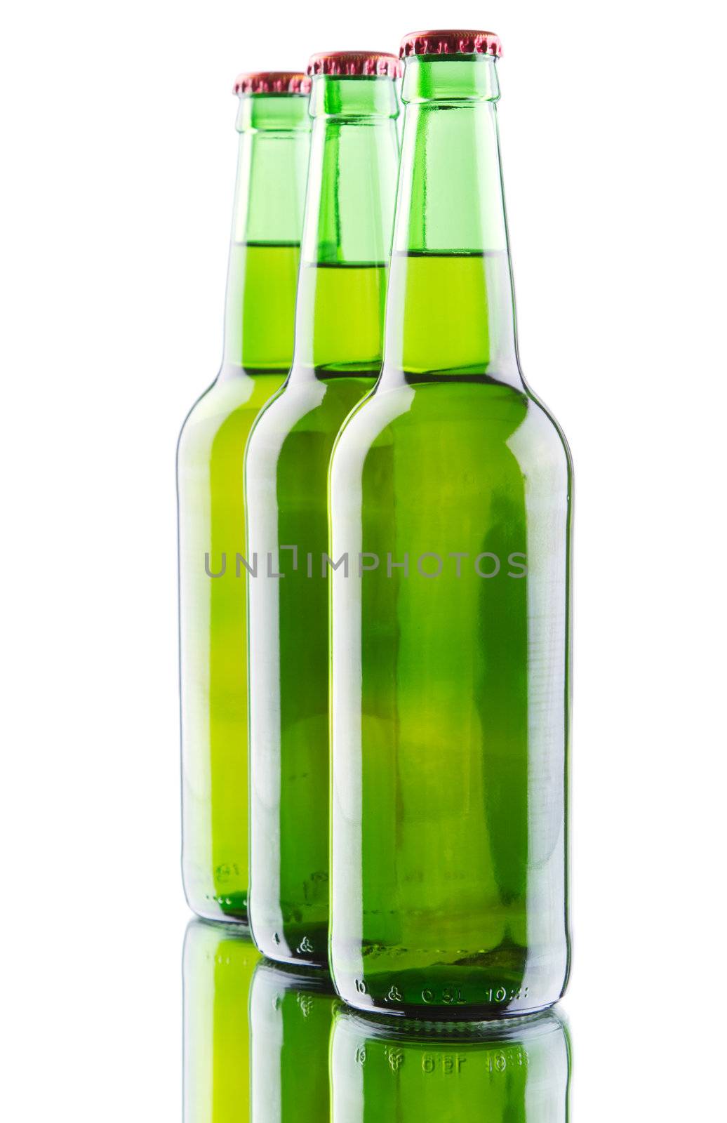 Beer bottles isolated on white background, studio still-life