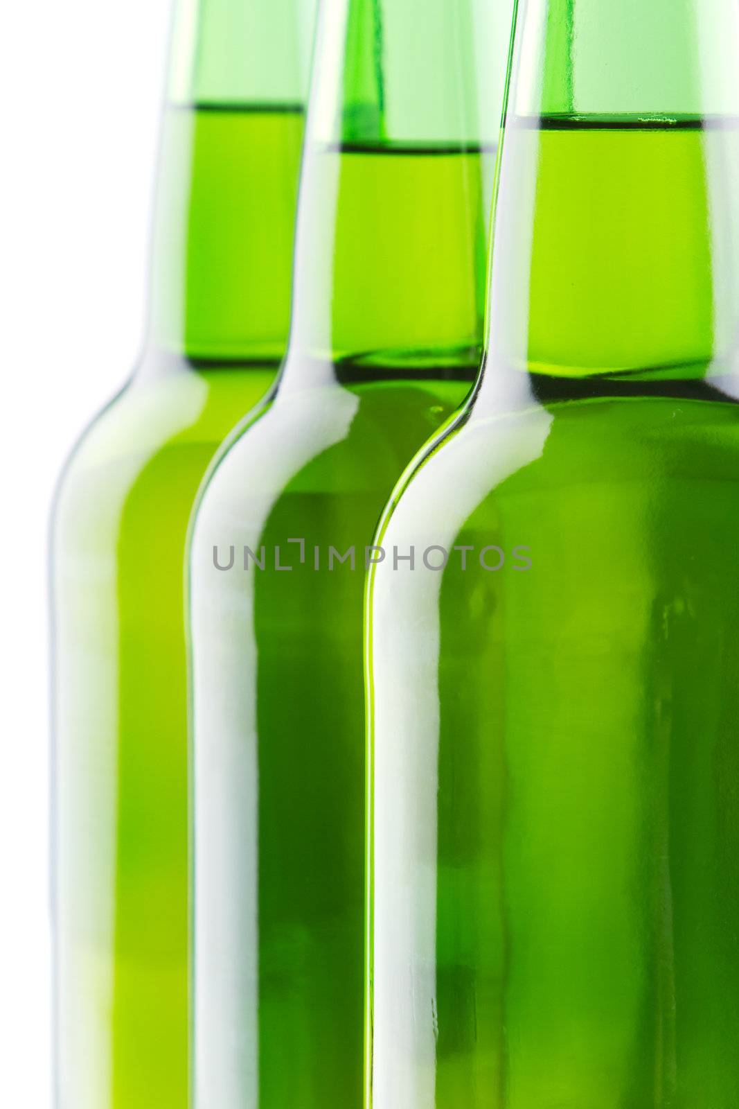 Beer bottles isolated on white background, studio still-life