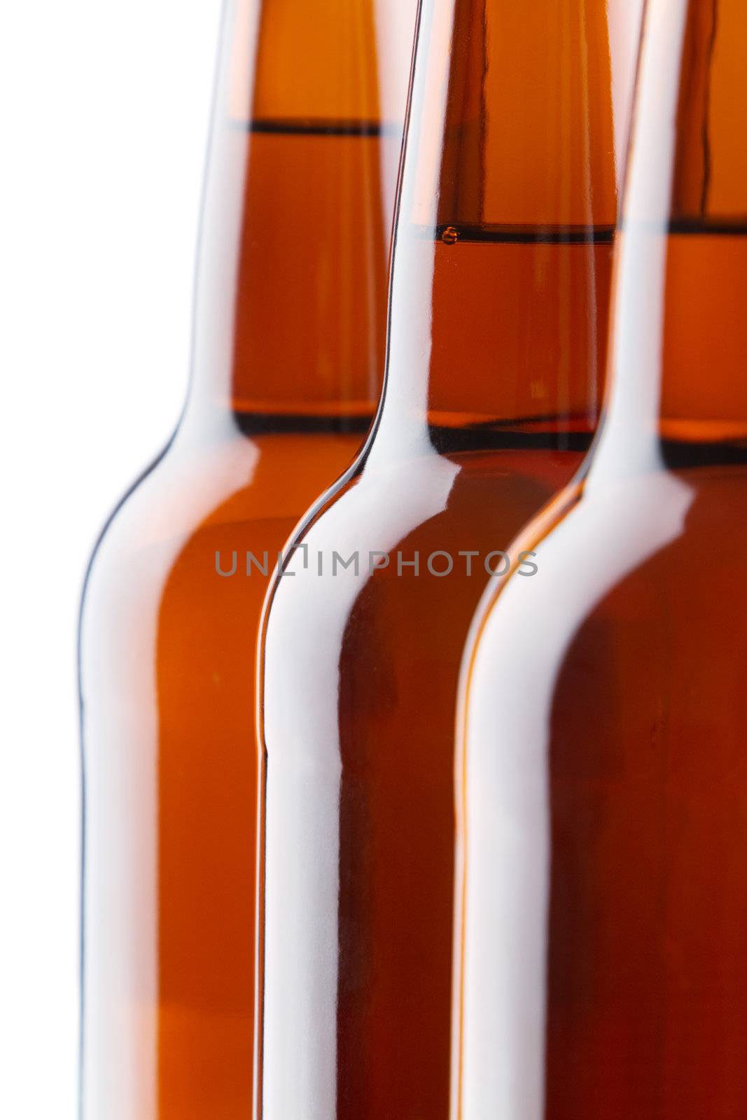 Beer bottles isolated on white background, studio still-life
