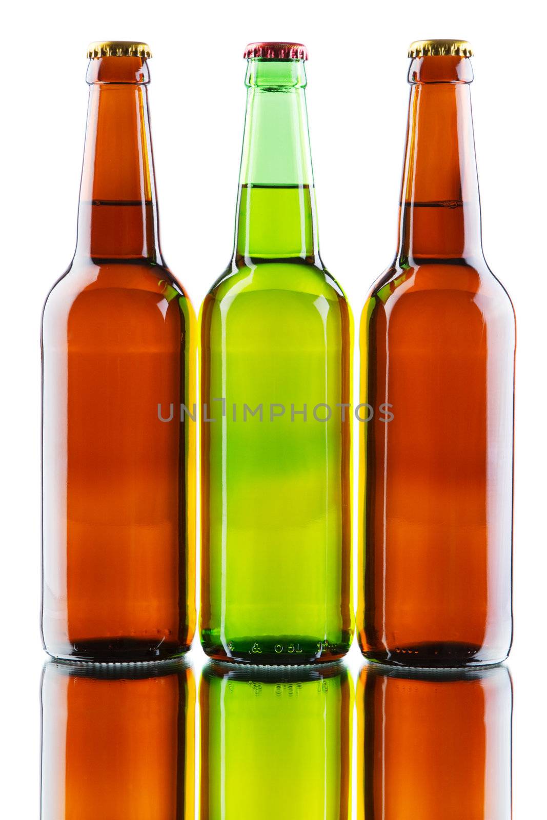 Beer bottles isolated on white background, studio still-life