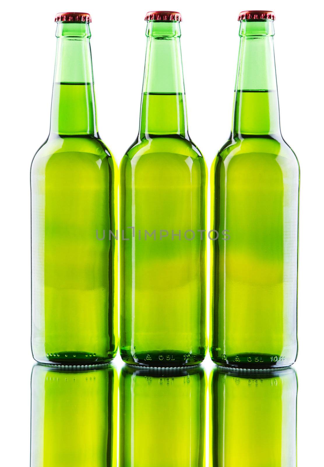 Beer bottles isolated on white background, studio still-life