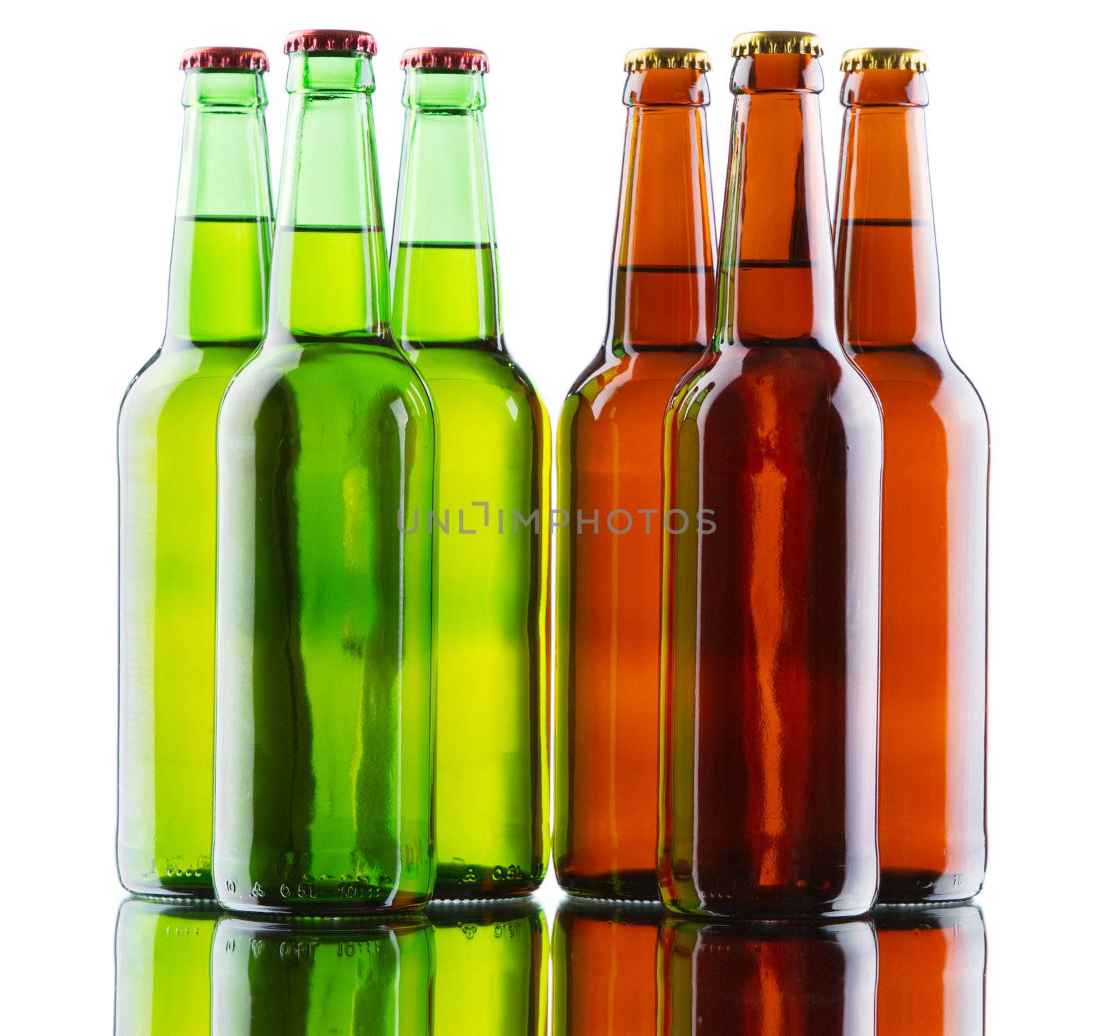 Beer bottles isolated on white background, studio still-life