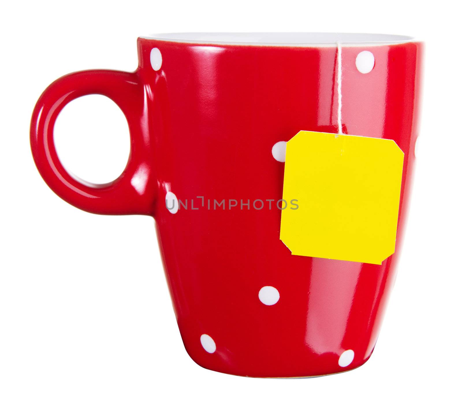 Red cup of tea isolated on white