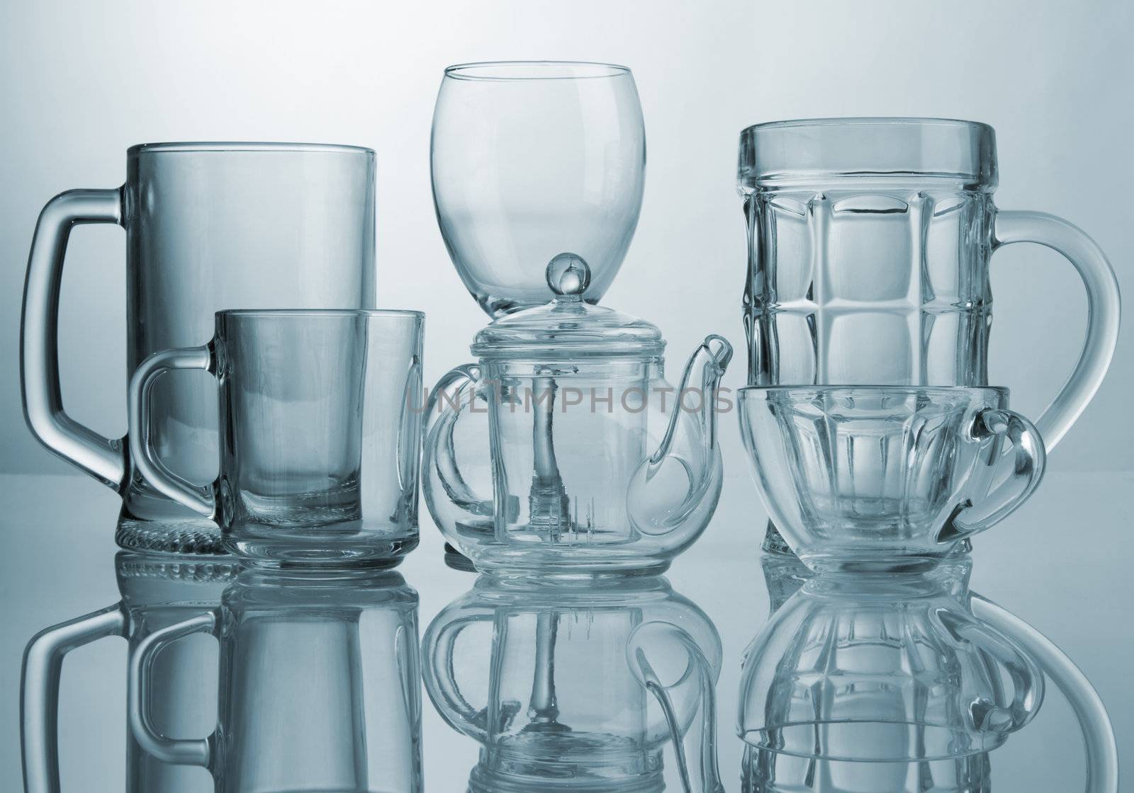 Set of different glass dishes