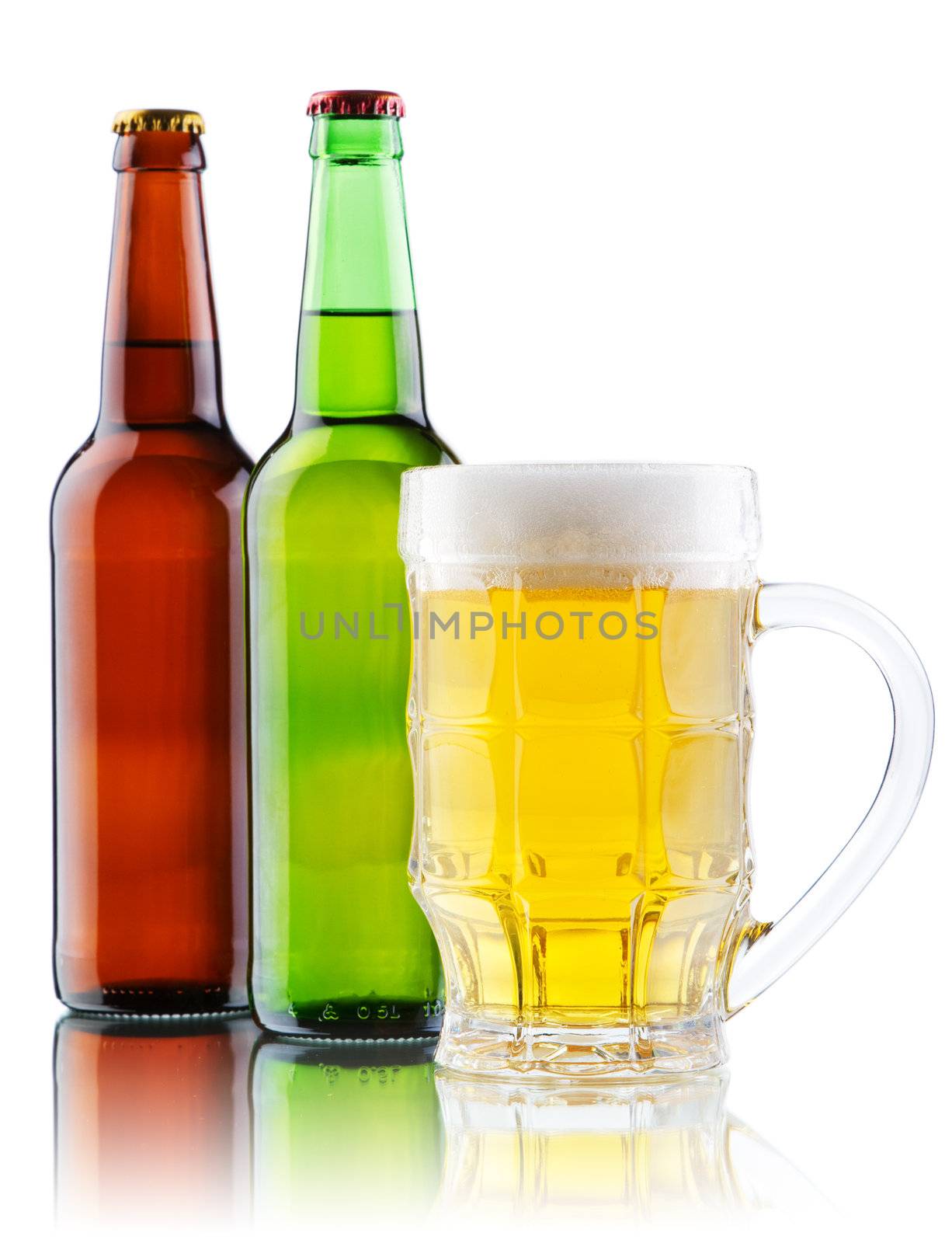 Beer mug and bottle isolated on white background by Gdolgikh