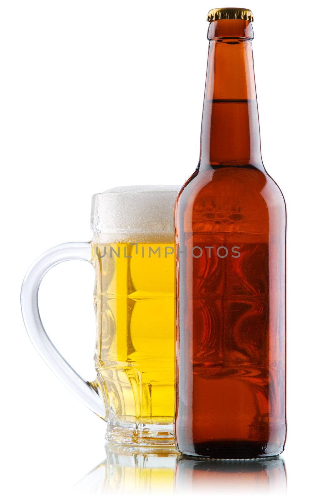 Beer mug and bottle isolated on white background by Gdolgikh