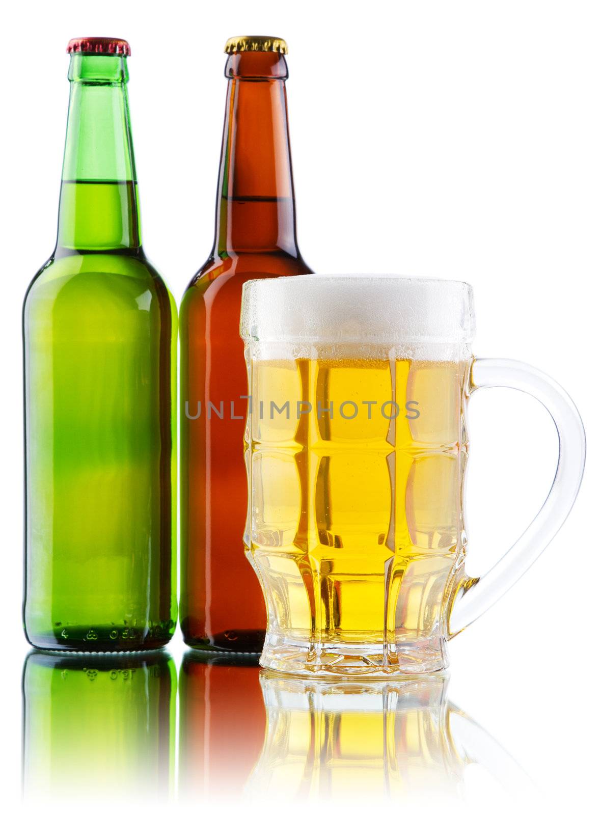 Beer mug and bottle isolated on white background by Gdolgikh