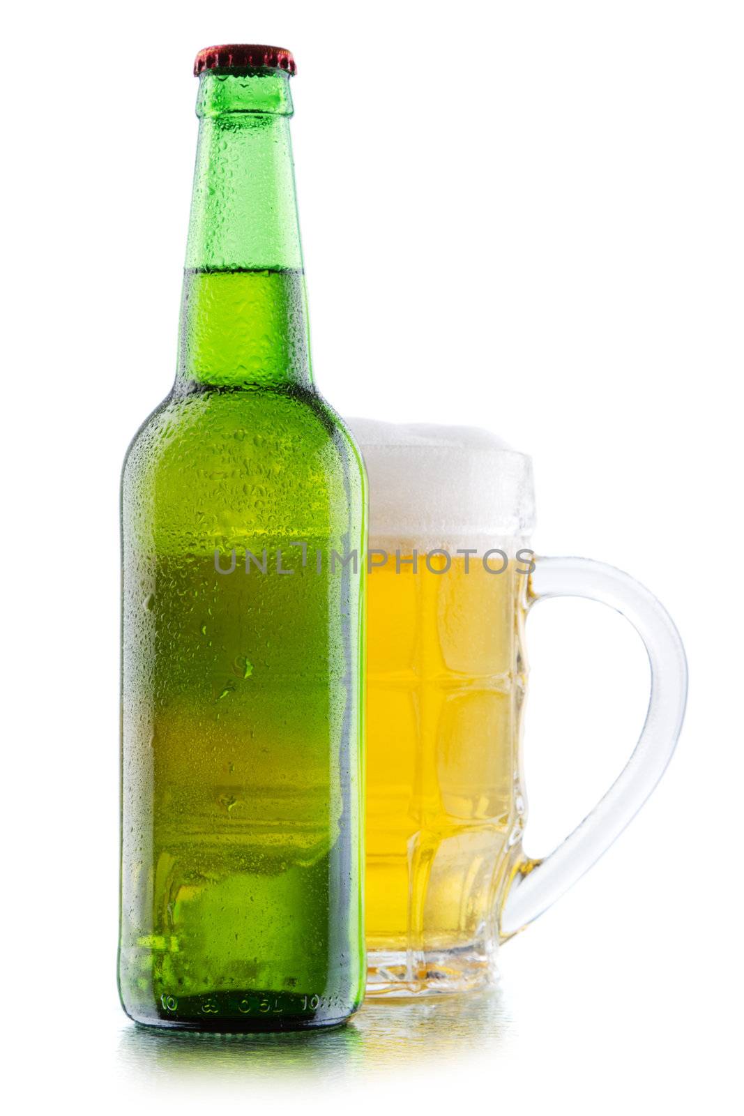 Beer mug and bottle isolated on white background by Gdolgikh