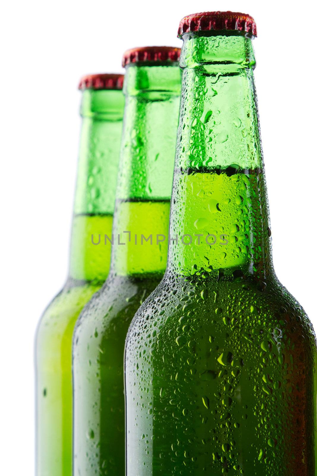 Beer bottles isolated on white background, studio still-life