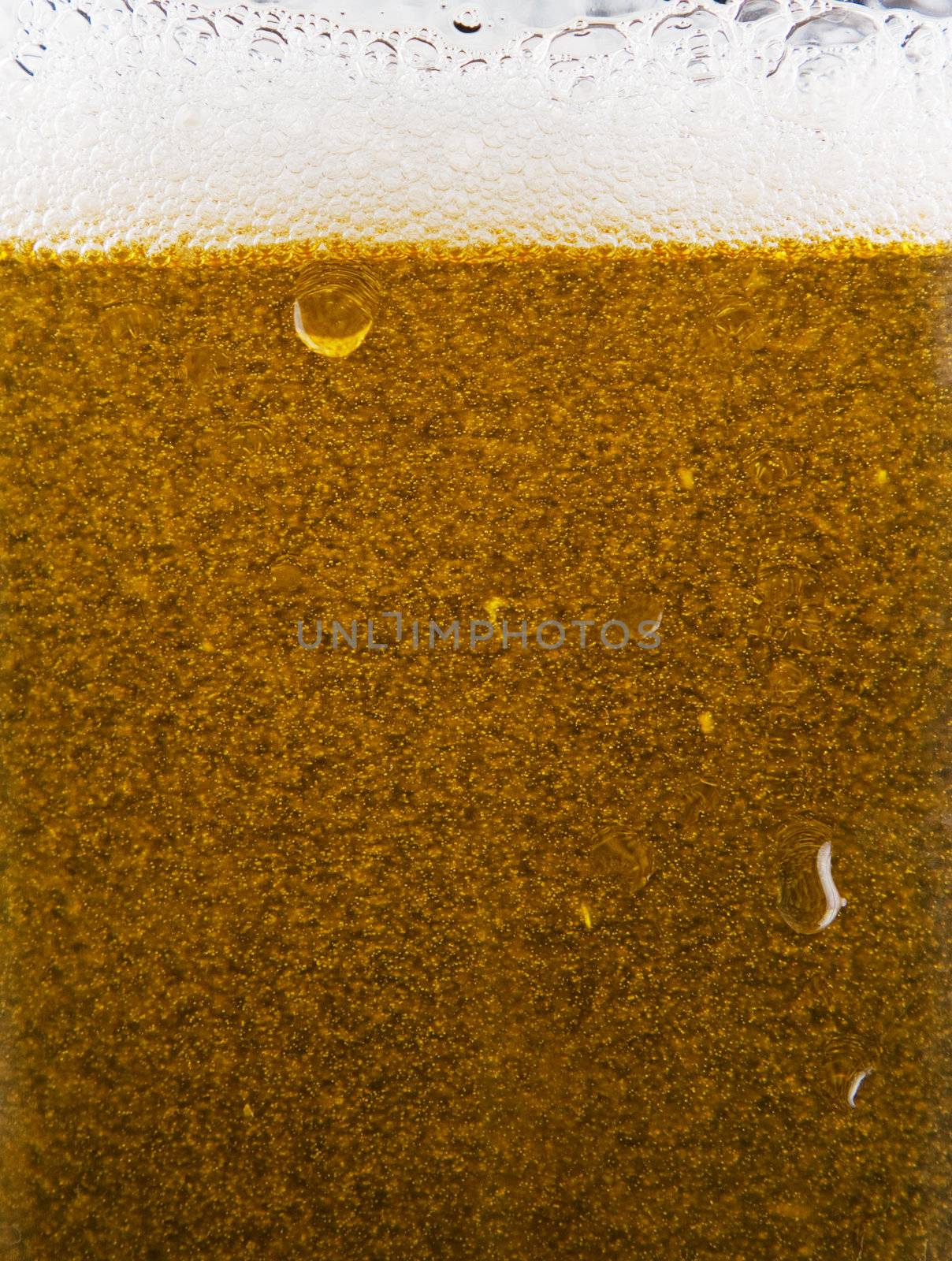 Beer bubbles and froth background, macro photo