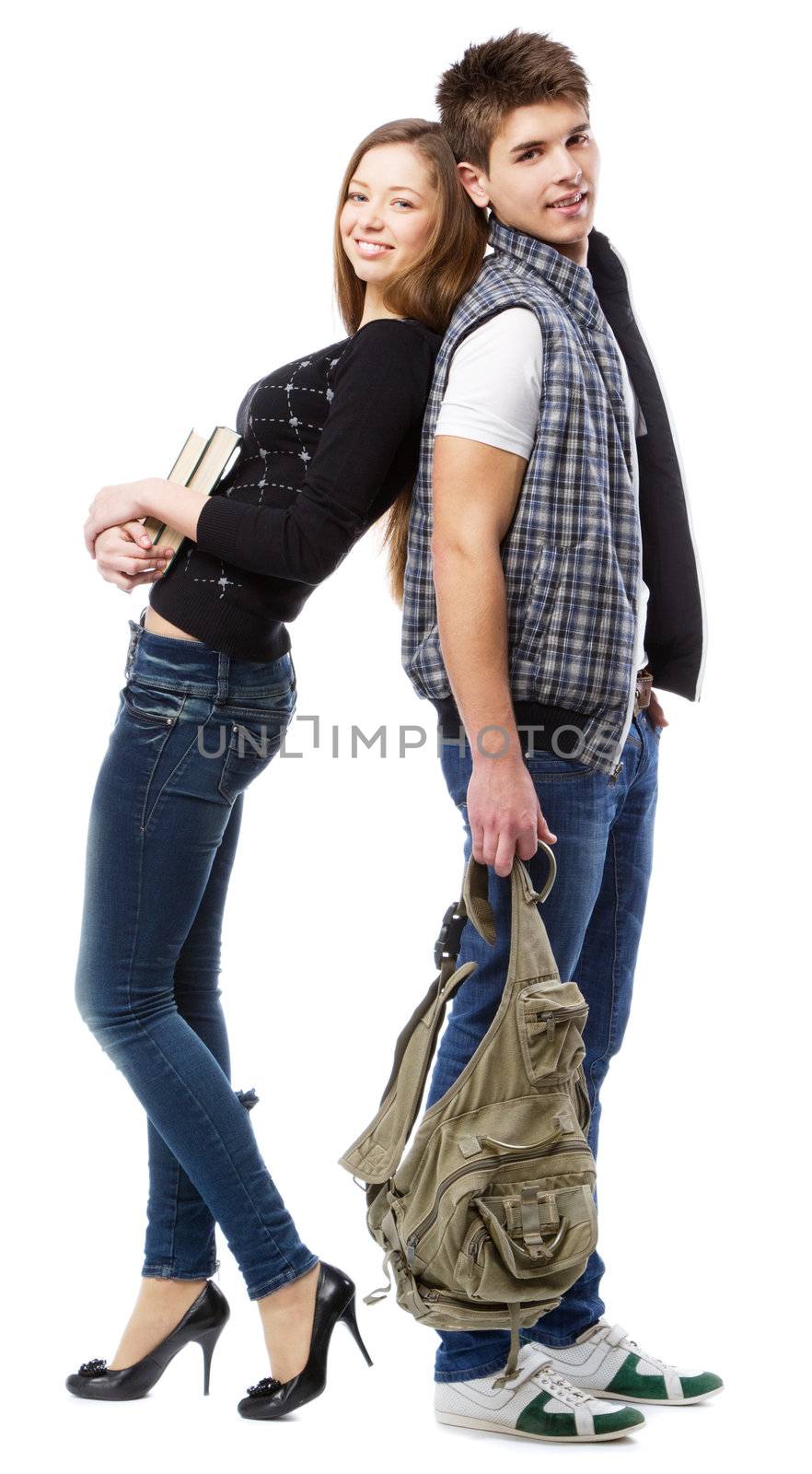 Young beautiful couple isolated on white background