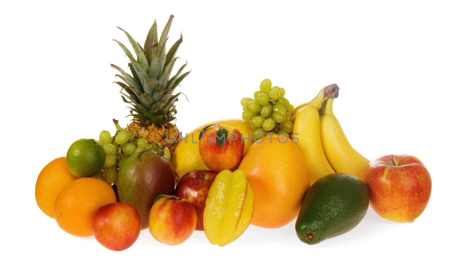 Assortment of exotic fruits, isolated on white