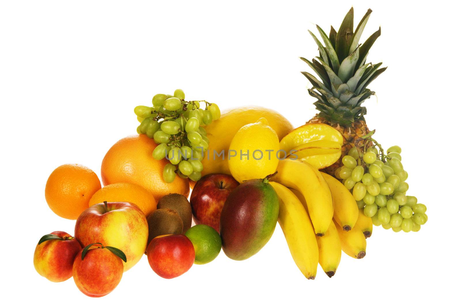 Colorful fresh fruits isolated on white background 