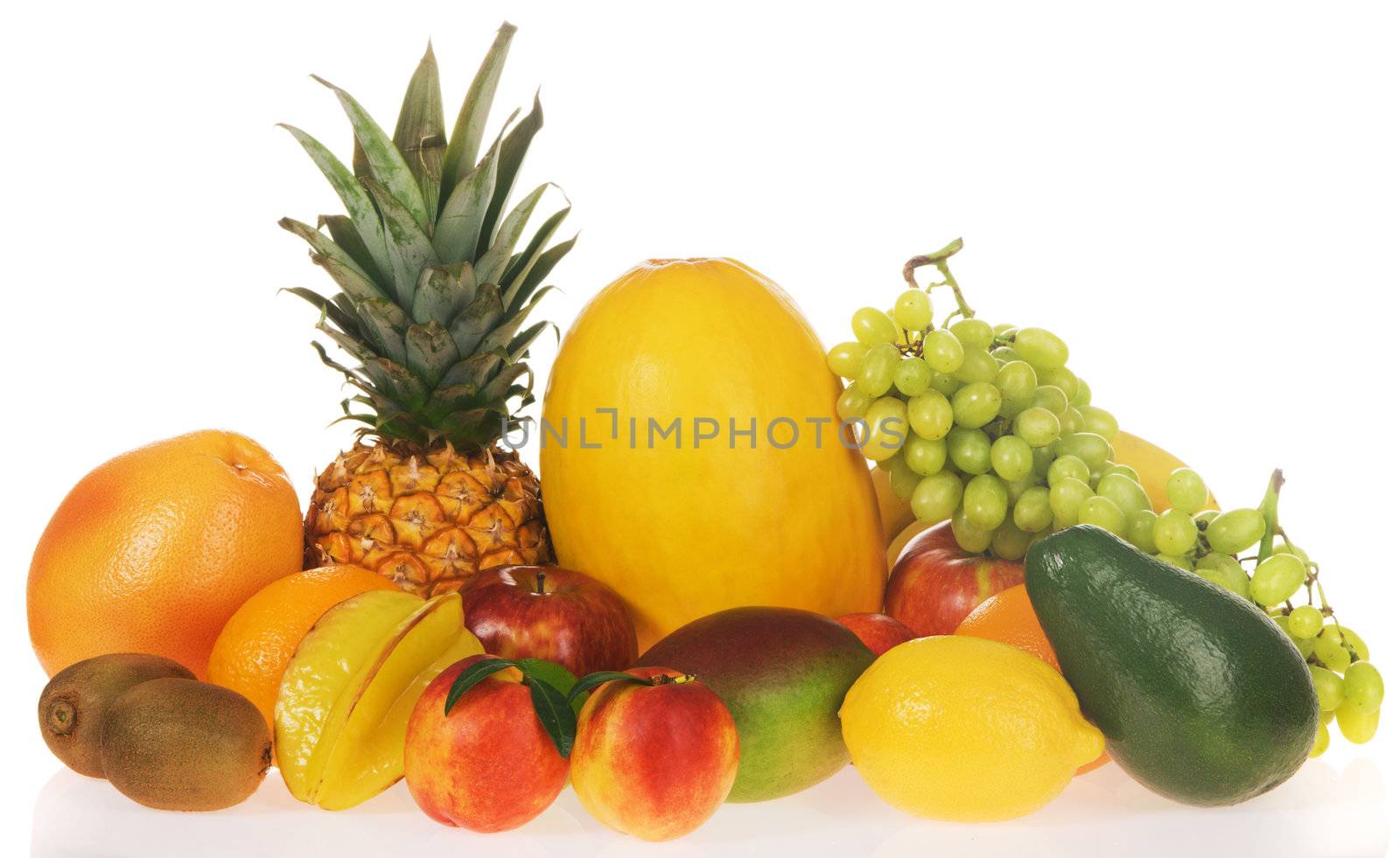 Assortment of fresh fruits, isolated on white
