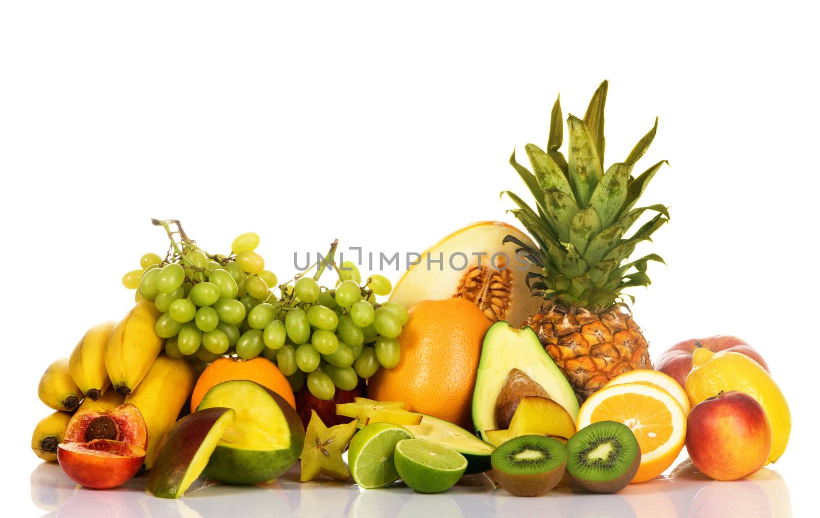 Assortment of fresh fruits isolated on white background 