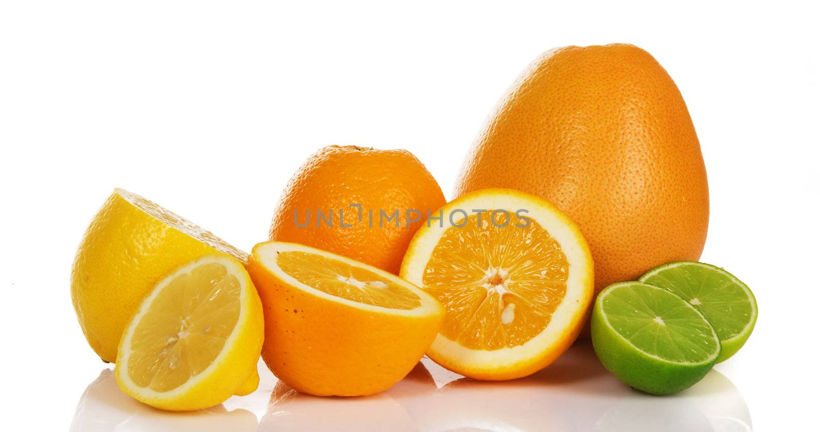 Fresh citrus fruit on white background