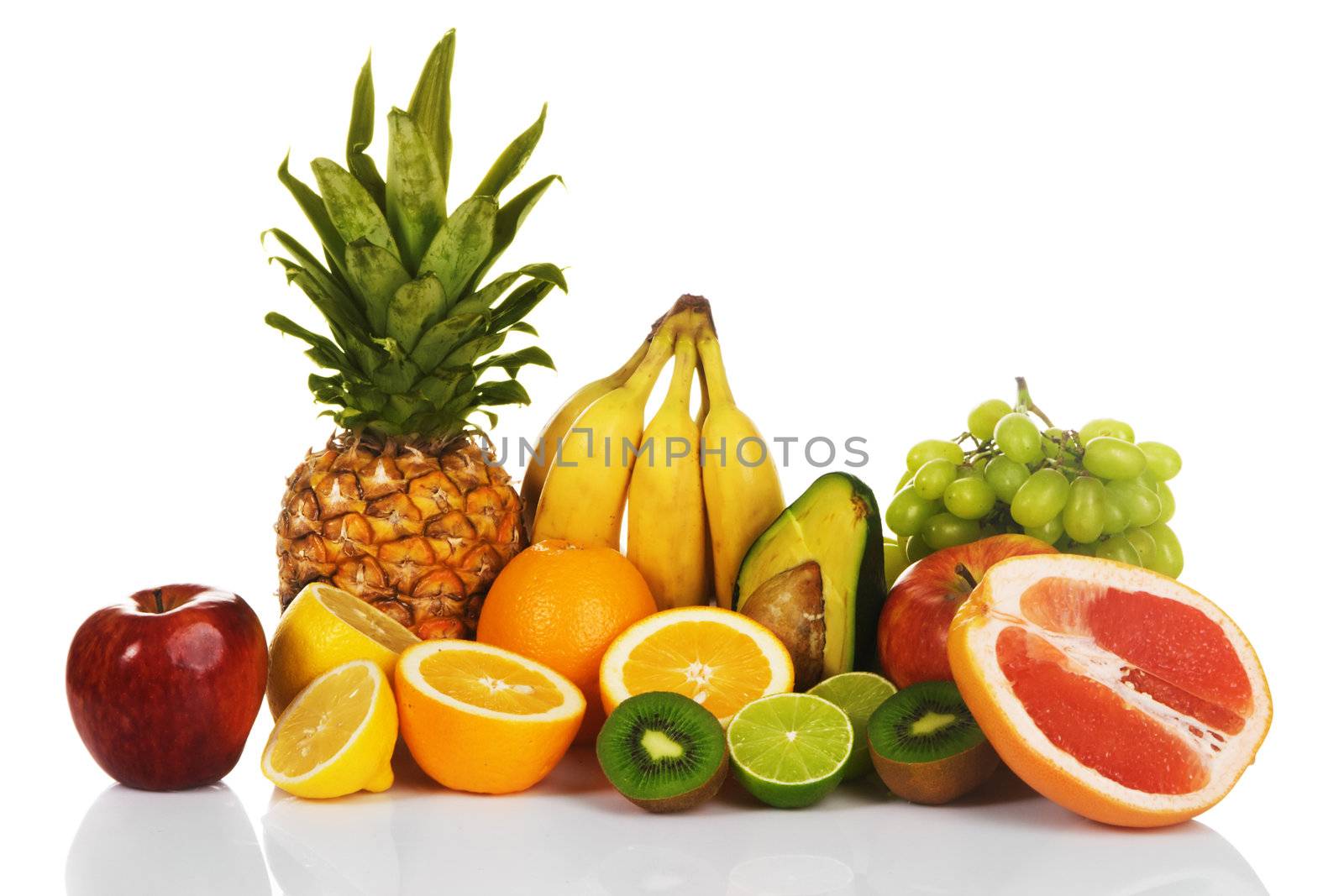 Assortment of exotic fruits, white background