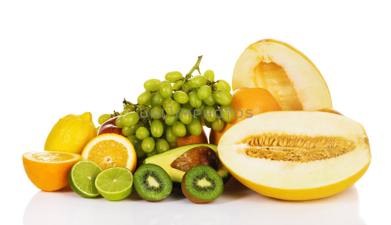 Plenty of fresh fruits on white background 