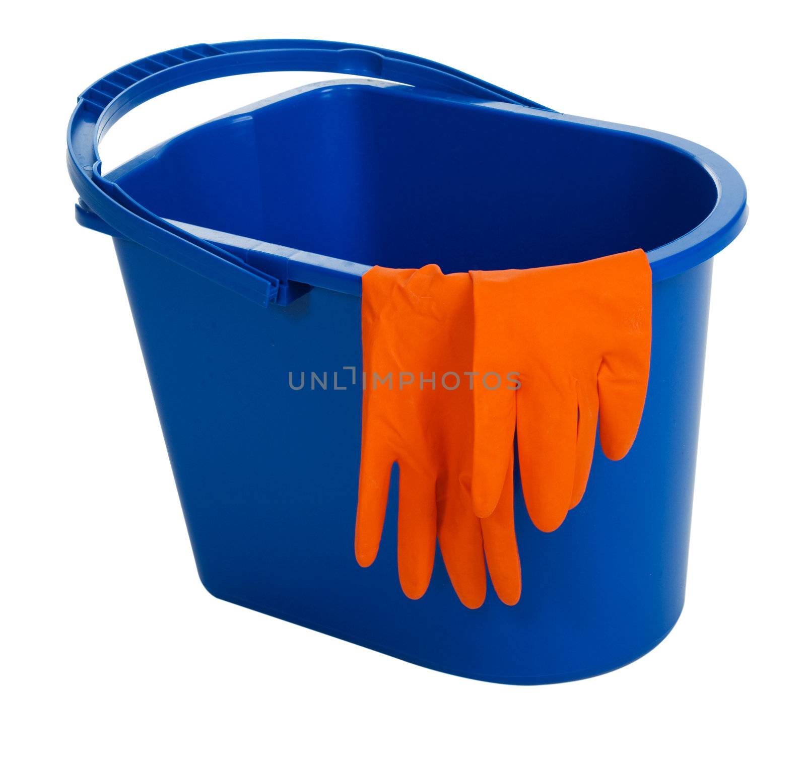 Blue water bucket and gloves by Gdolgikh