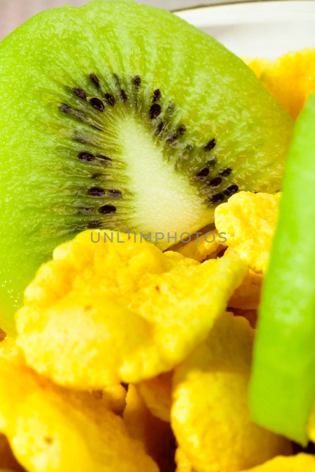 Healthy breakfast - cornflakes with fresh fruit