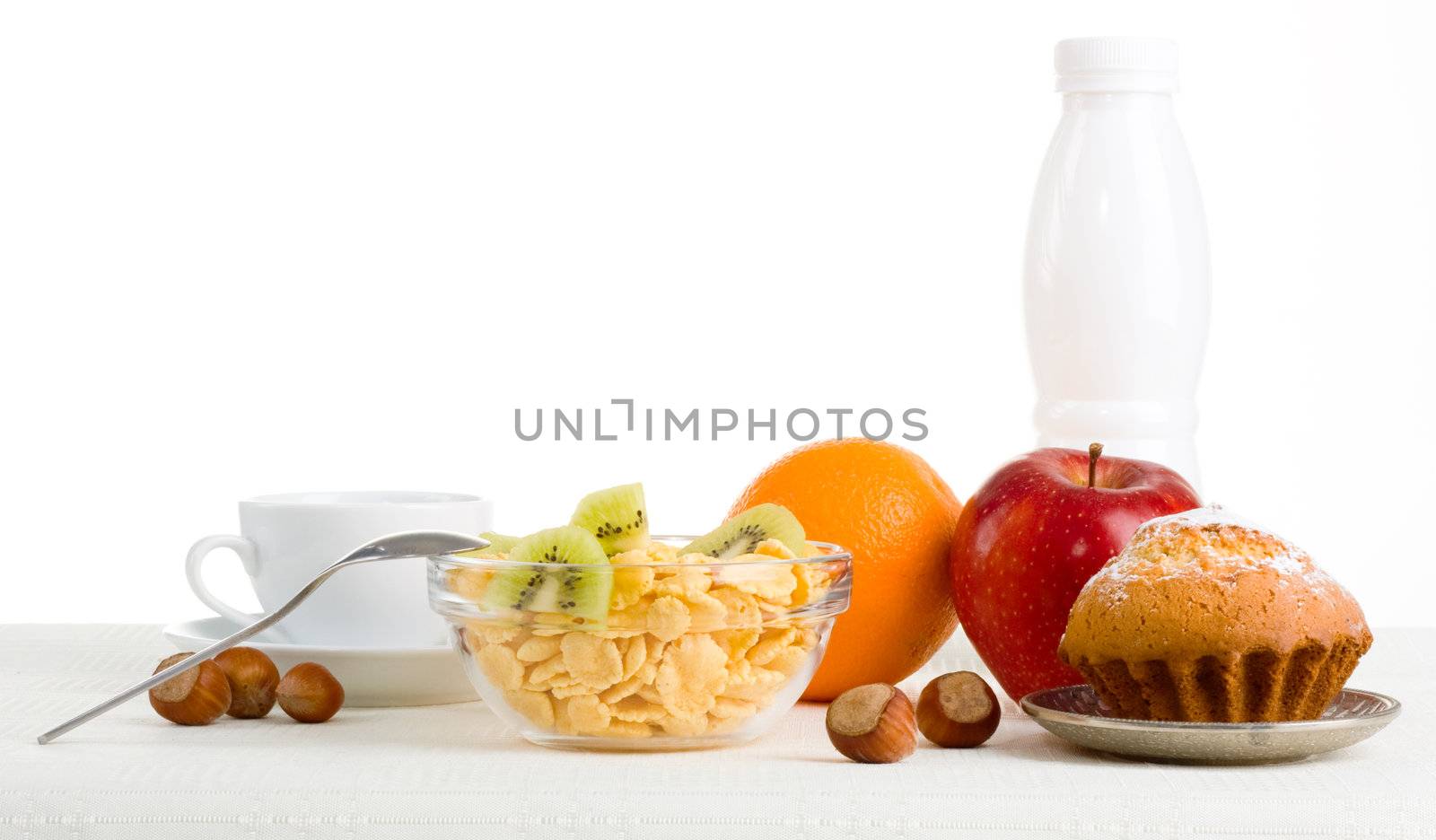 Healthy morning meal, still life isolated on white