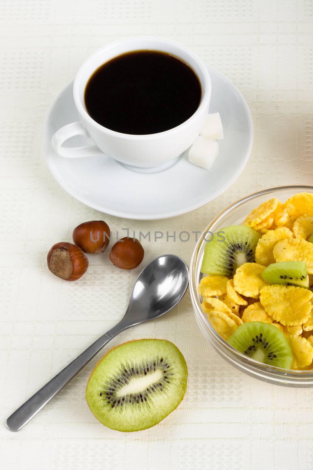 Healthy breakfast - cornflakes with fresh fruit