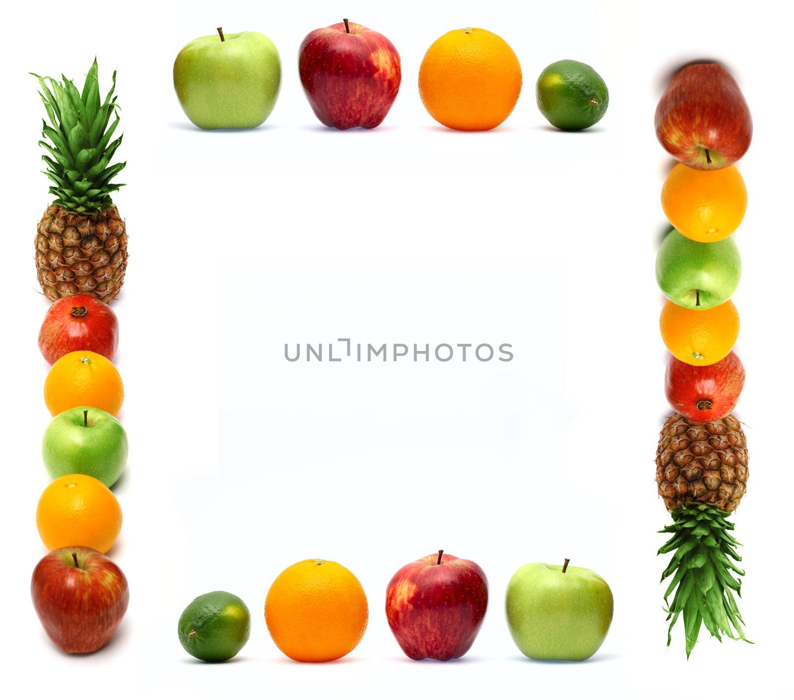 Frame made of fresh fruit, white background