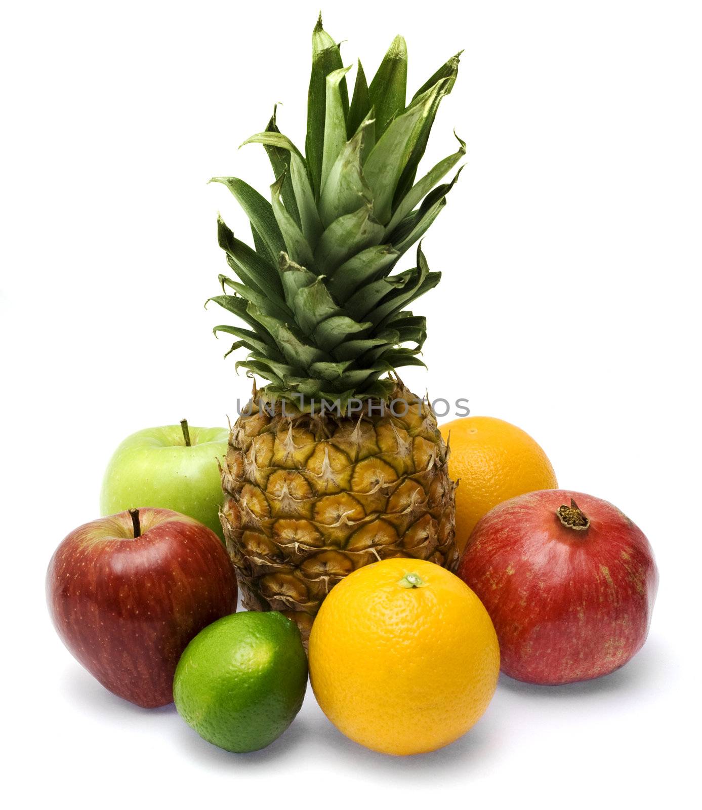 Group of fresh fruits isolated on white background