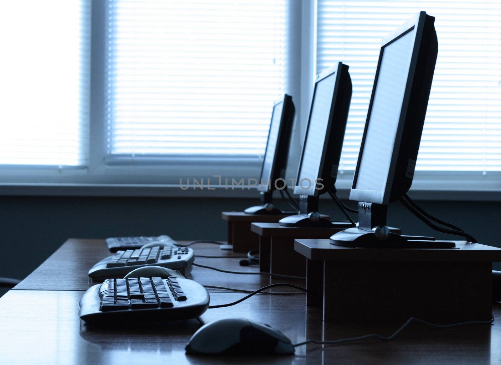 Row of computers in an office