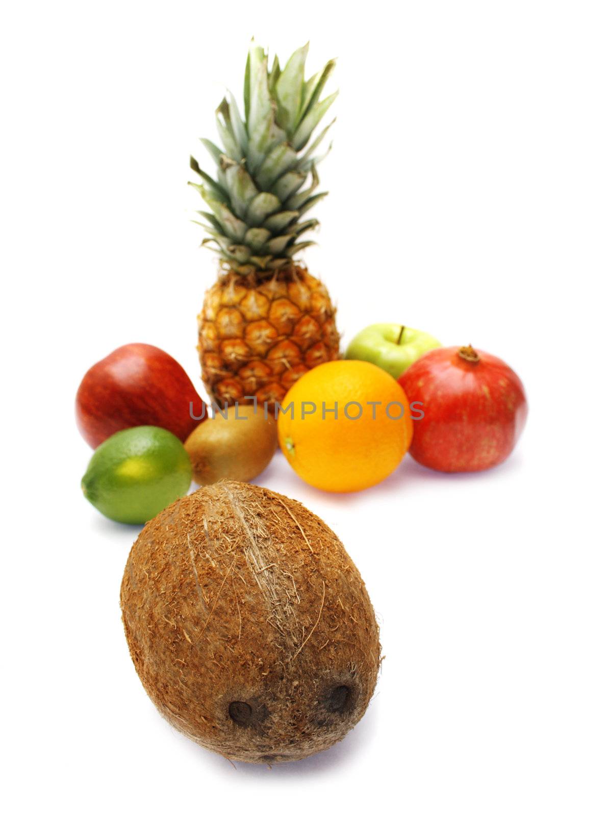 Colorful fresh fruits isolated on white background