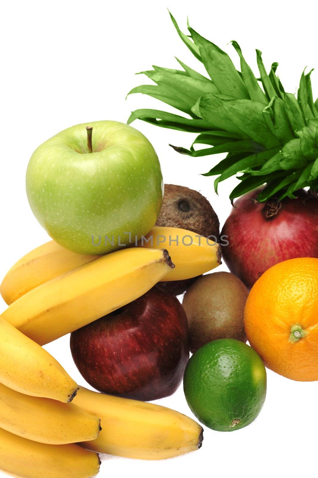 Colorful fresh fruits isolated on white background