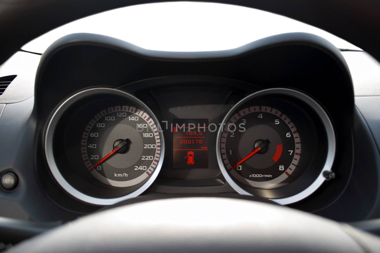 Isolated dashboard of a car, you can insert anything in front of the car