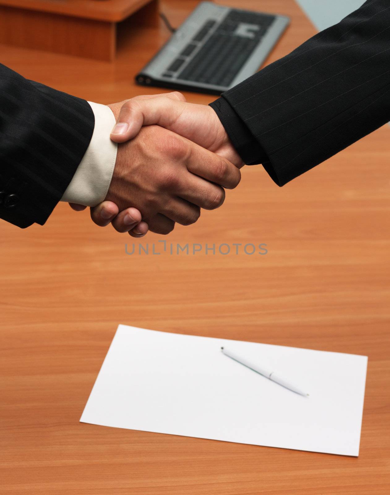 Successfull deal concept - handshake closeup photo.